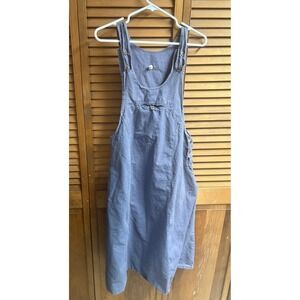 Avatar Pinafore Dress Blue Purple Linen Blend Midi Jumper Overall Dress Pocket